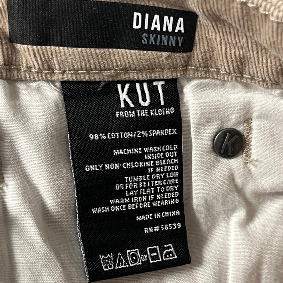 Kut From The Kloth Diana Stretch Skinny Tan Corduroy Size 14 - Picture 7 of 7